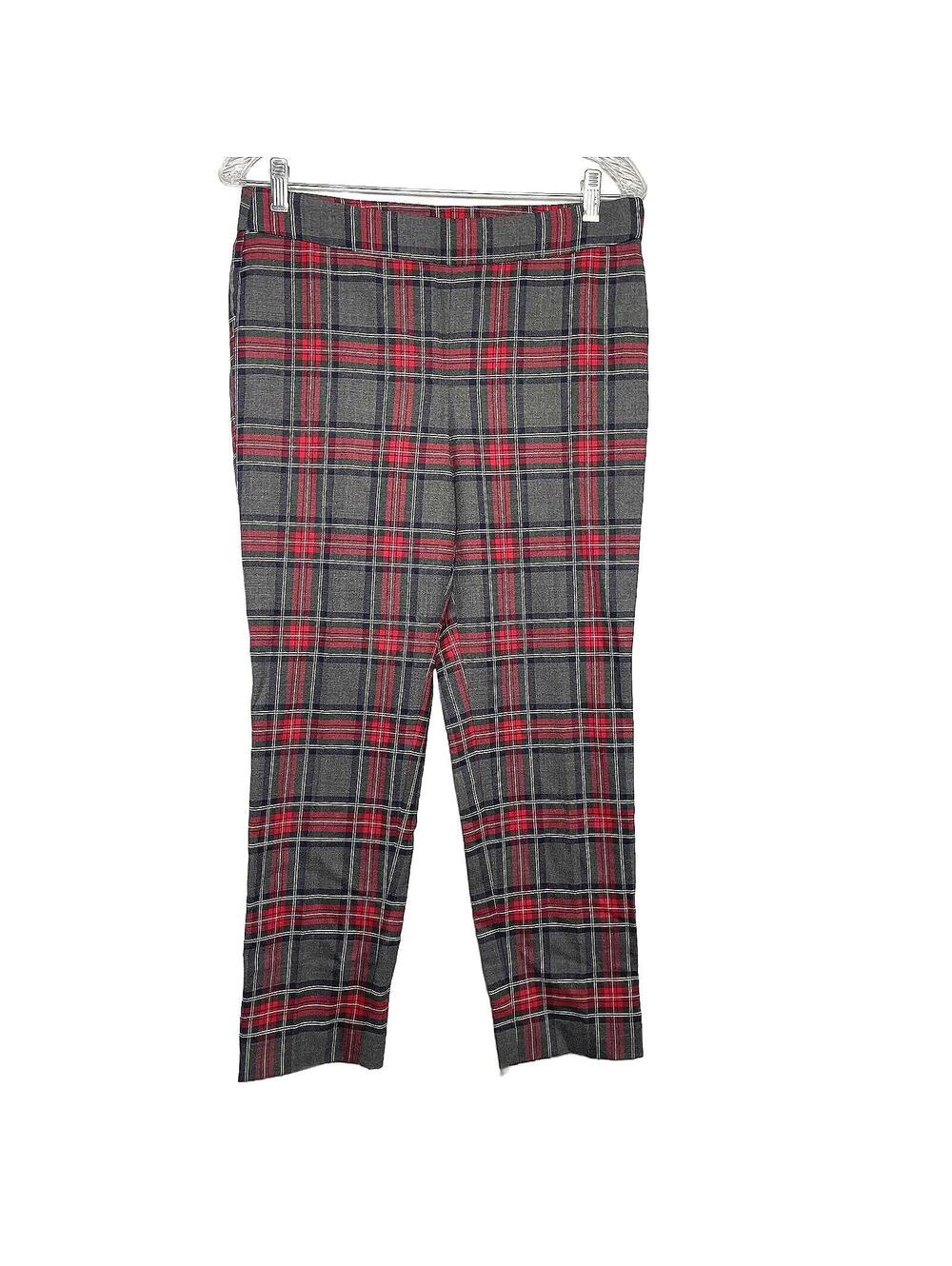 Talbots Grey & Red Plaid Women's Wool Blend Slim Fit Ankle Pant Size 6